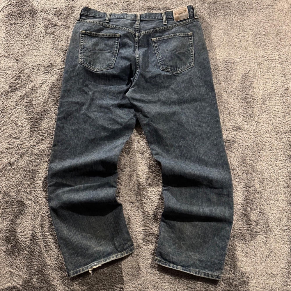 Lee Relaxed Straight Leg Jeans‎ Mens 38x32 Dark Wash Denim Distressed Blue Pants